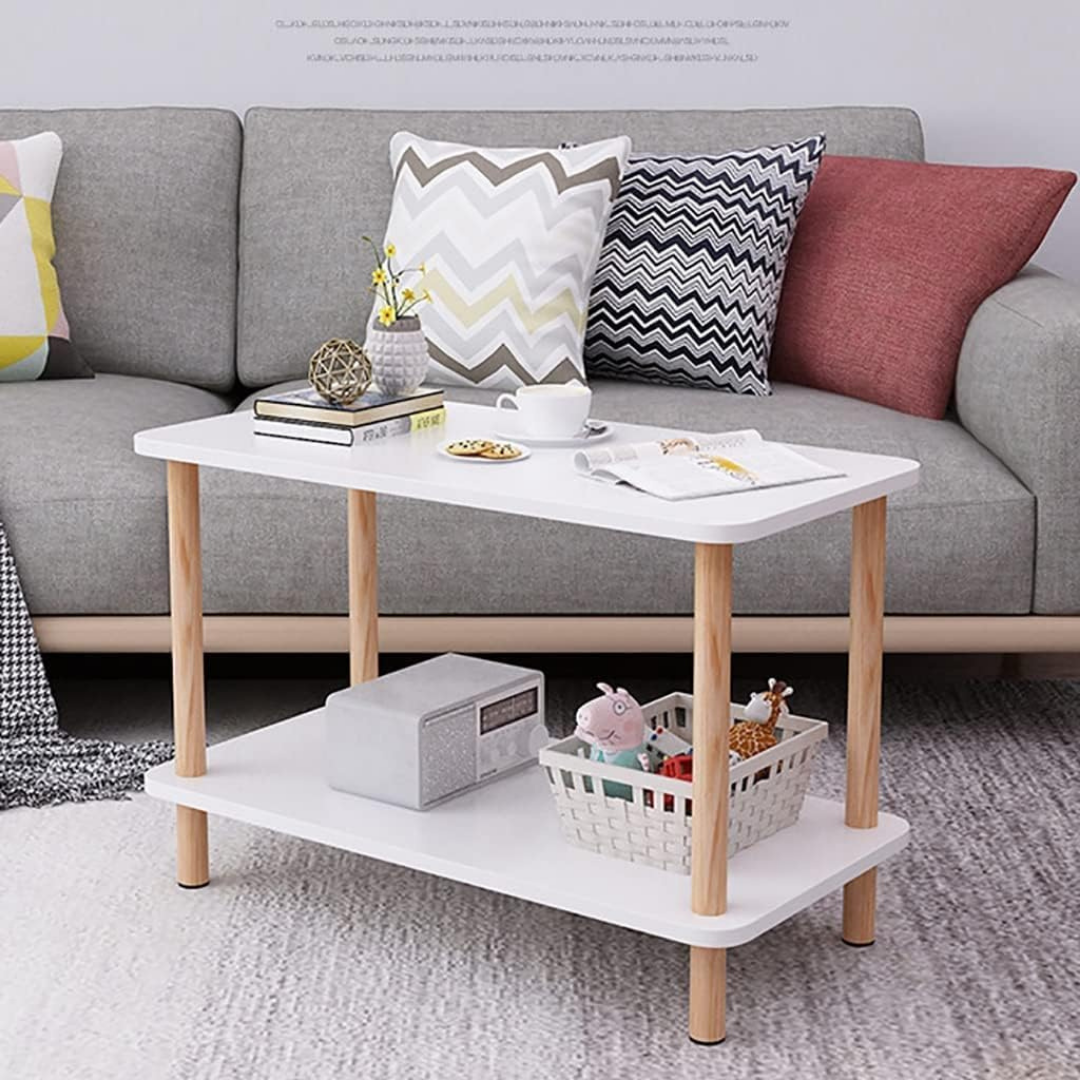 Modern Wooden Dual Layer Storage Shelf Table