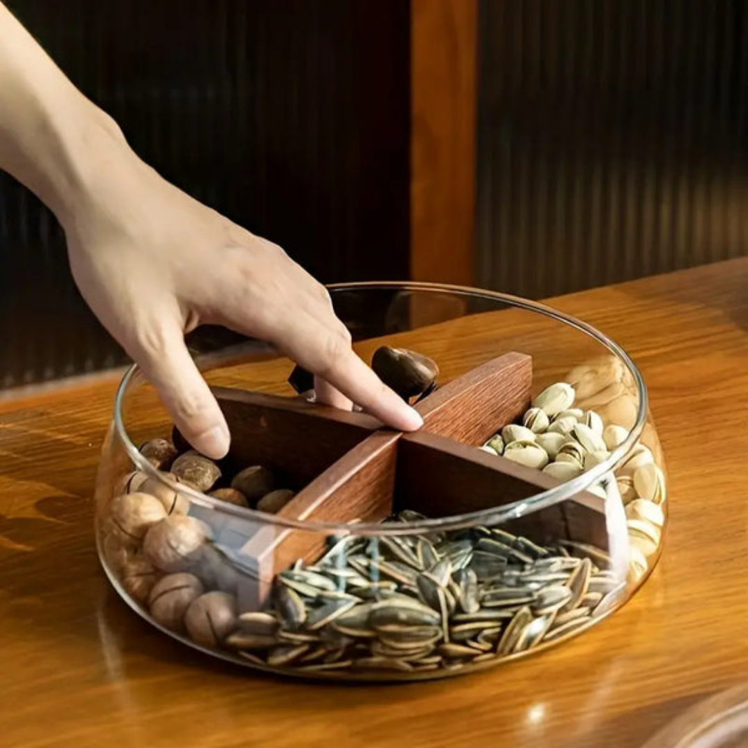 HOMERO Premium Multi-Purpose Glass Airtight Storage Bowl with Wooden Lid