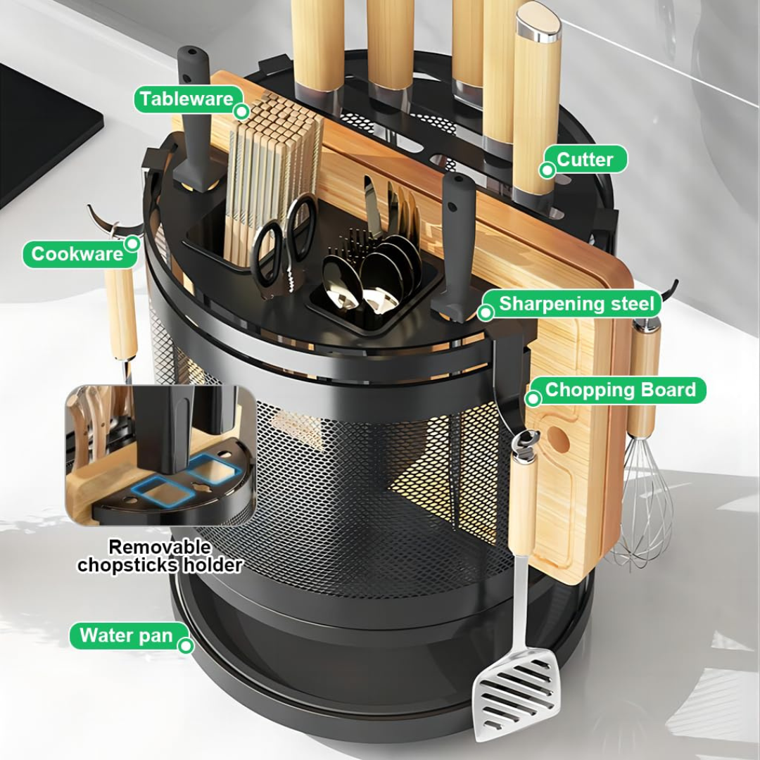 360 Degree Rotating Multifunctional Kitchen Utensil Storage Organizer