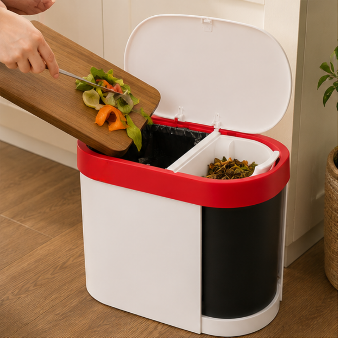 Multipurpose Dry Wet Separation Plastic Waste Bin With Sealed Lid (15L)