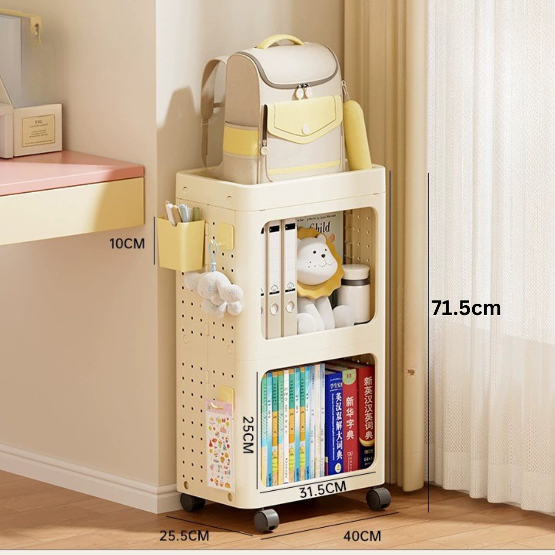 Premium Folding Space Saver Pegboard Bookshelf with 360° Omnidirectional Wheels