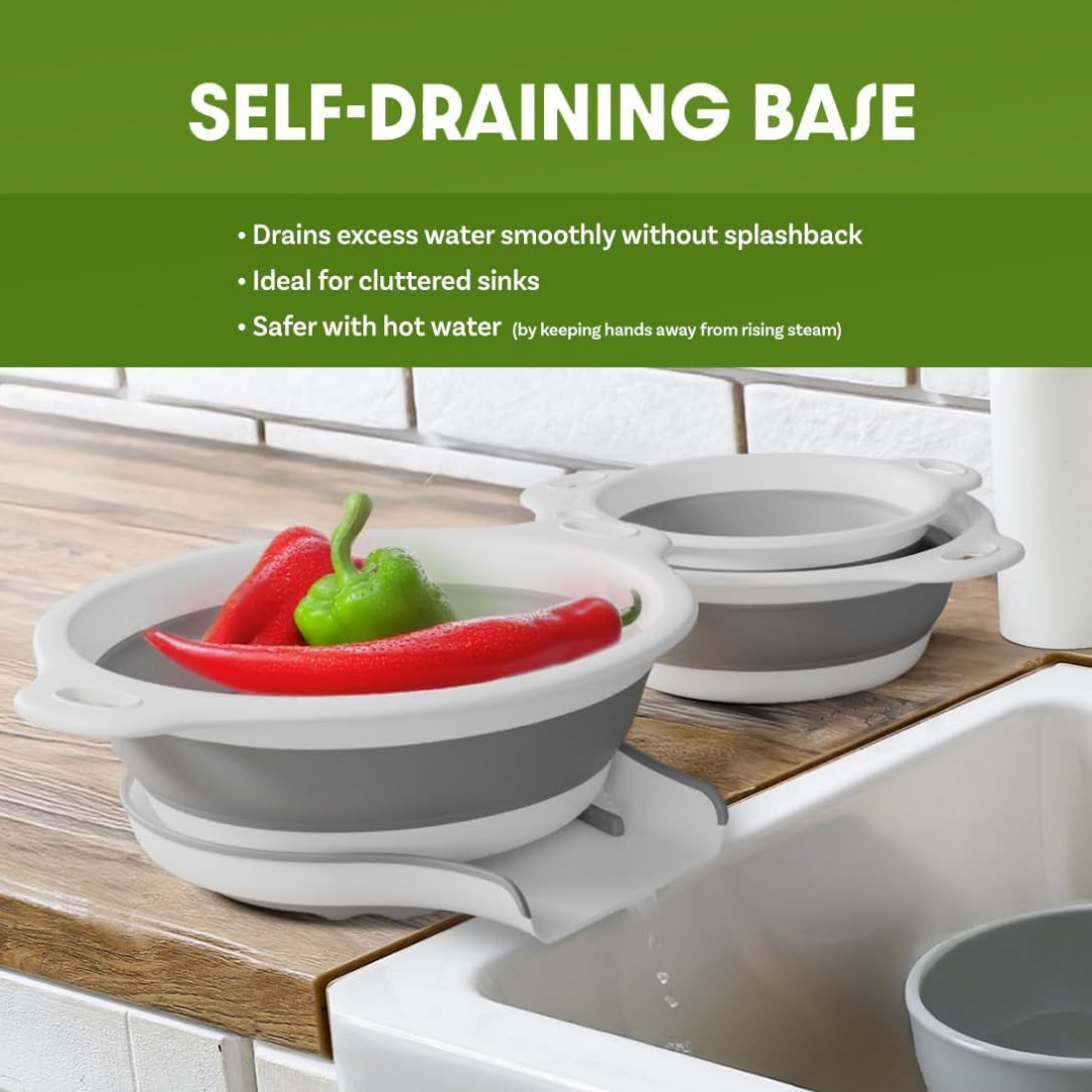 HOMERO Collapsible Colanders Space Saving Self Draining Base Set