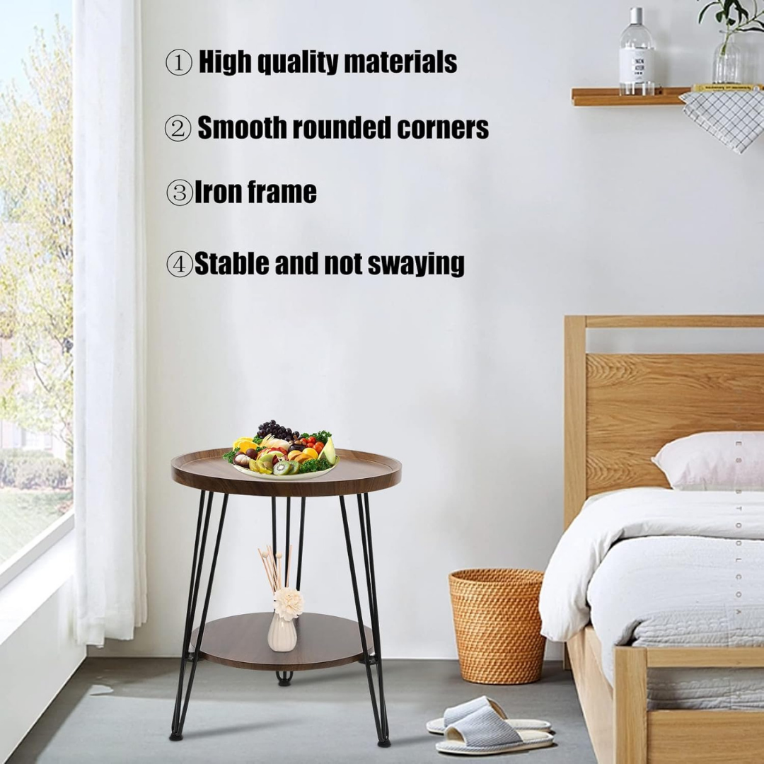 HOMERO Premium Natural Wood Double-Layer Storage Round Accent Table