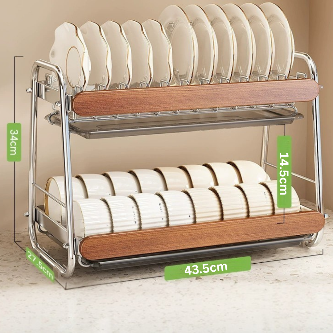 Homero 2-Tier Stainless Steel Wooden Touch Storage Rack