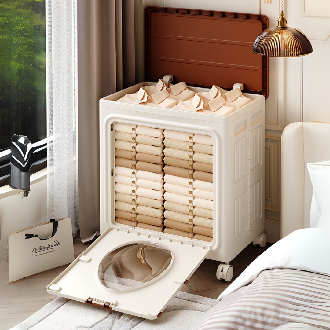 HOMERO Multi-Use Double Lid Opening Foldable Storage Box with Wheels