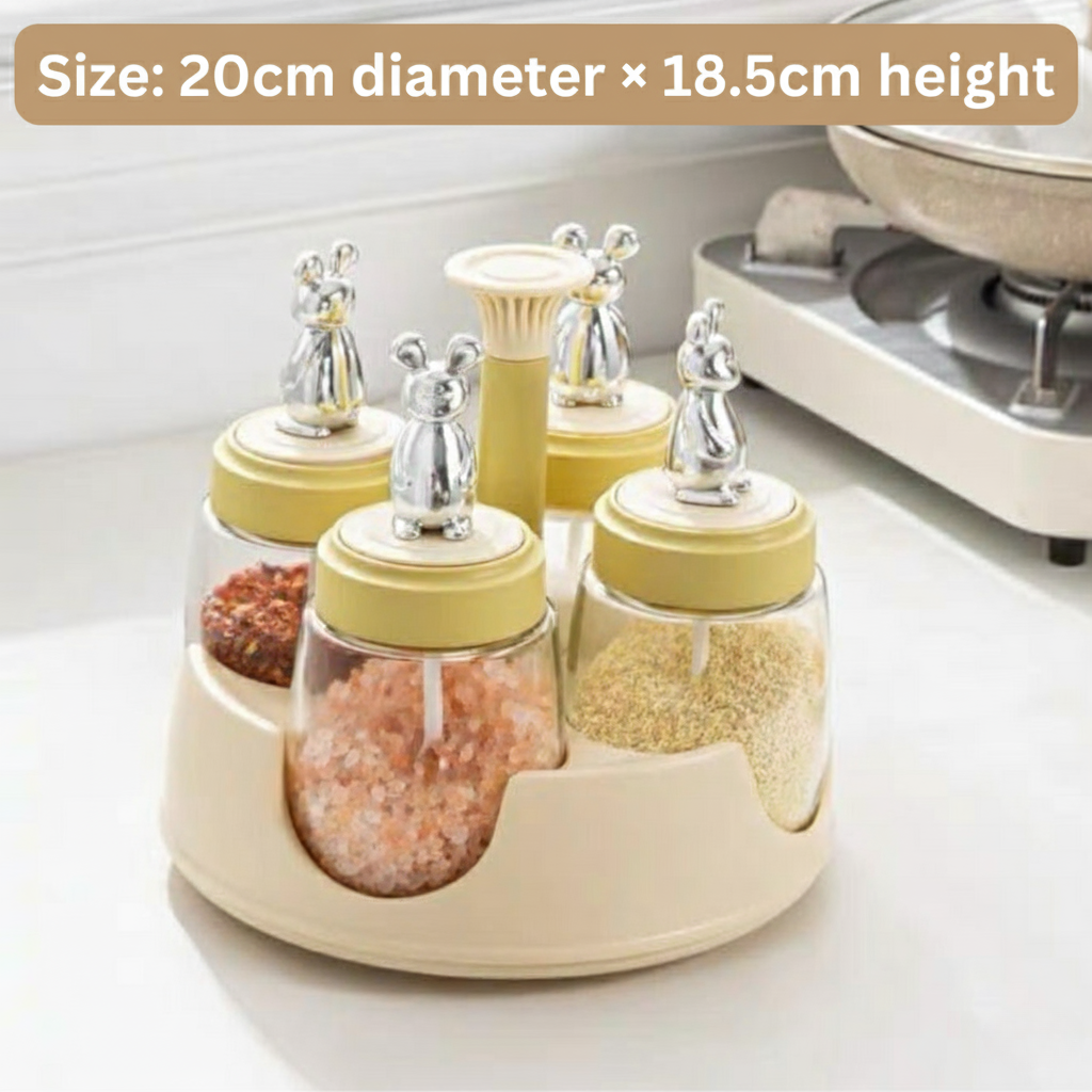 HOMERO 360 Degree Rotating Glass Bottle Organizer Spice Rack Set - 310ml