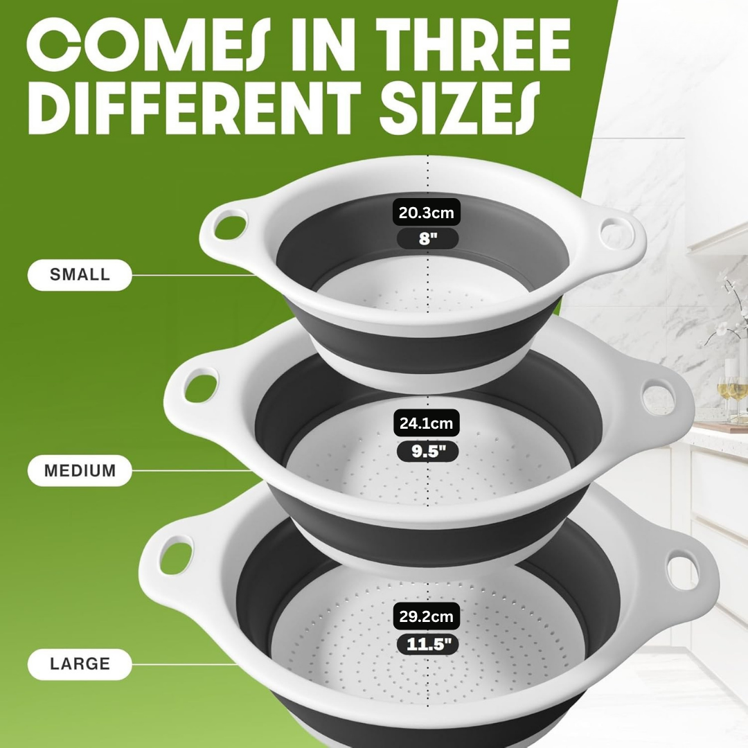HOMERO Collapsible Colanders Space Saving Self Draining Base Set
