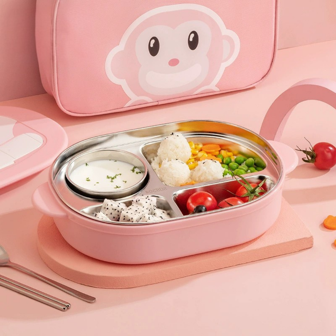 Homero 4-Compartment Cute Monkey Kids Stainless Steel Lunch Box