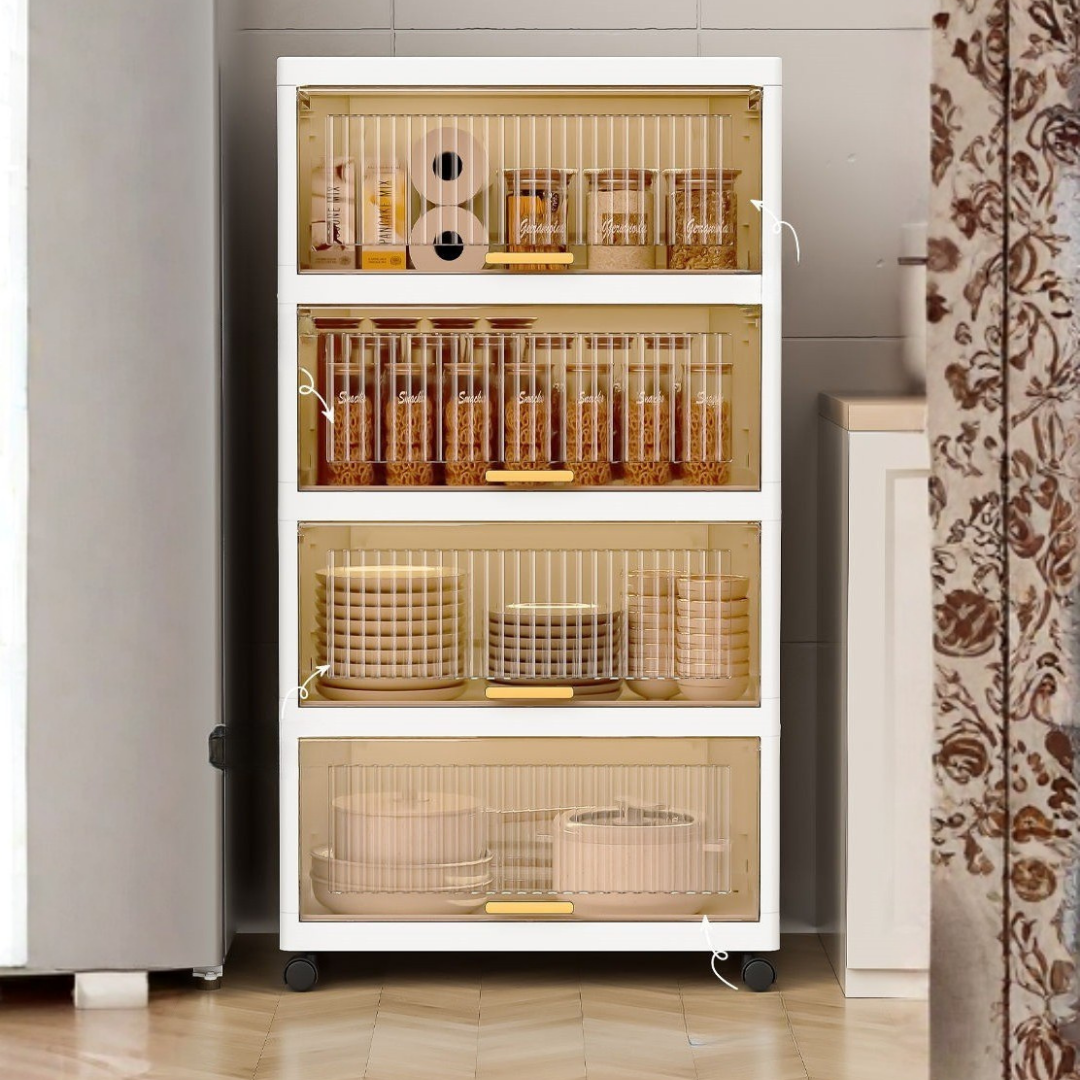 HOMERO Multi Layer Design Flip Top Modular Storage Cabinet with Wheels