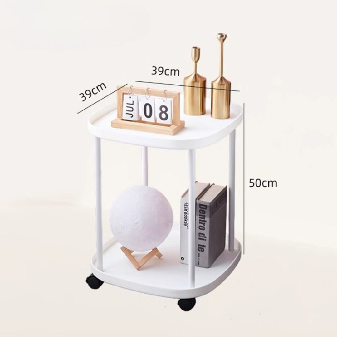 Homero Multipurpose Plastic Side Table with Wheels (2 Layer)