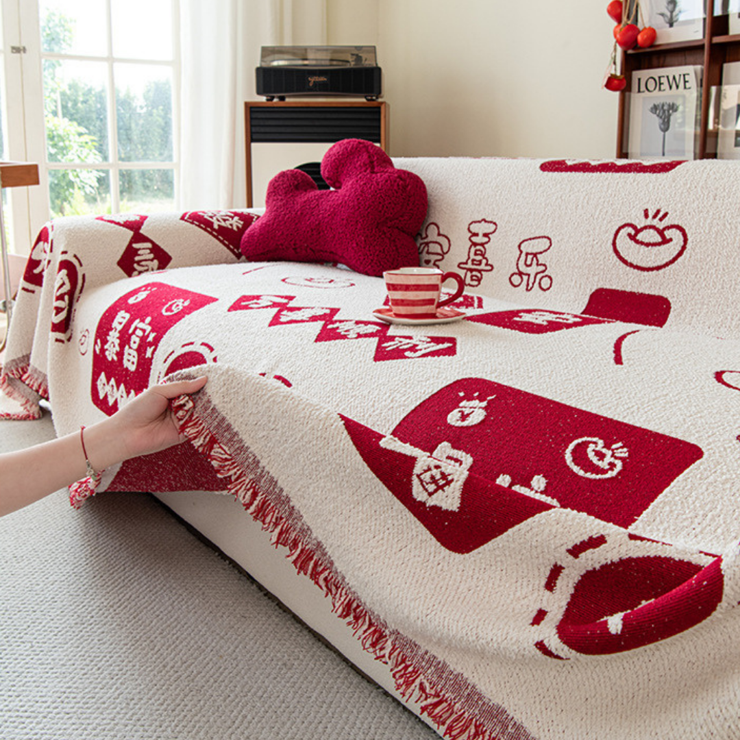 Festive Mahjong Chenille Double Sided Soft Textured Throw Sofa Blanket Cover