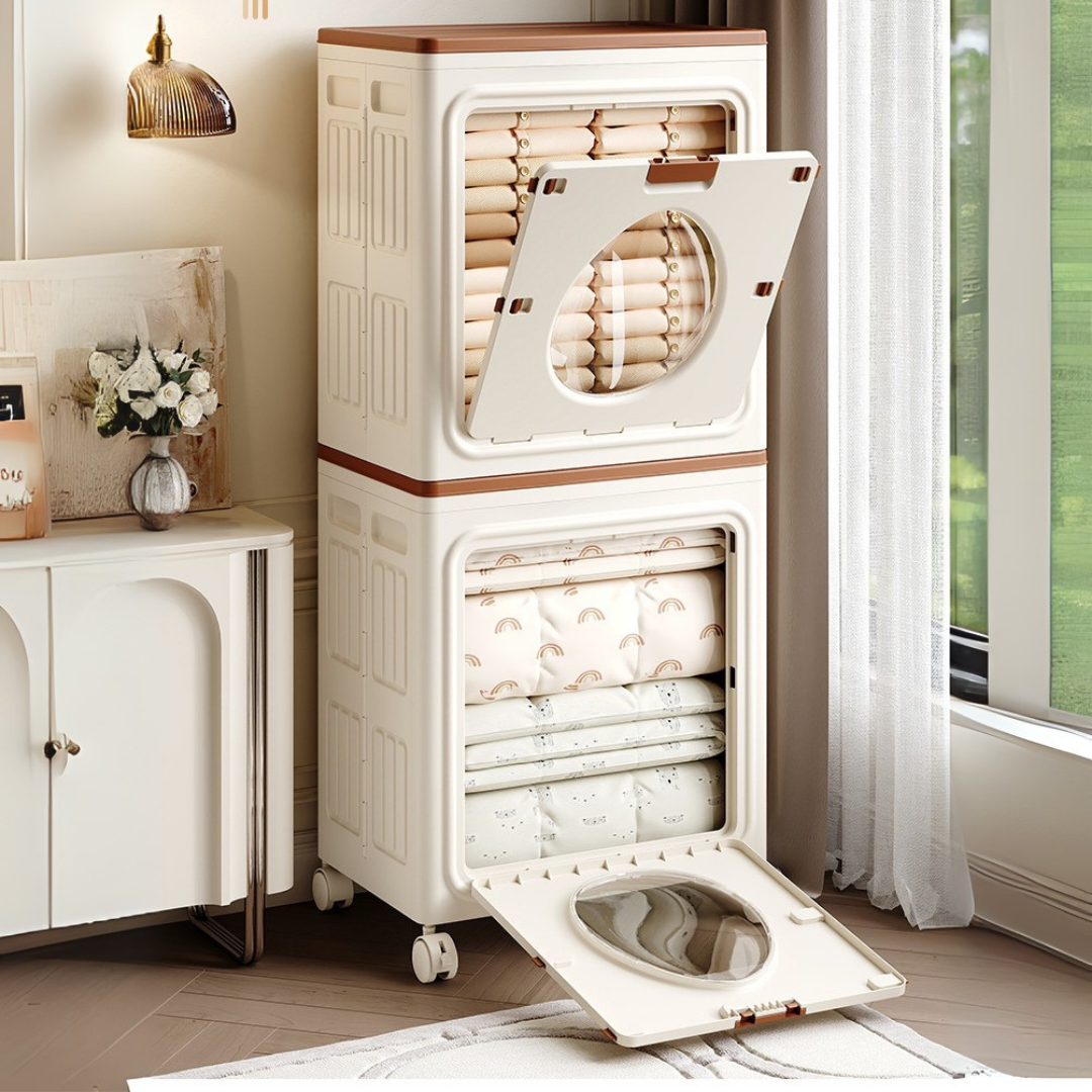 HOMERO Multi-Use Double Lid Opening Foldable Storage Box with Wheels