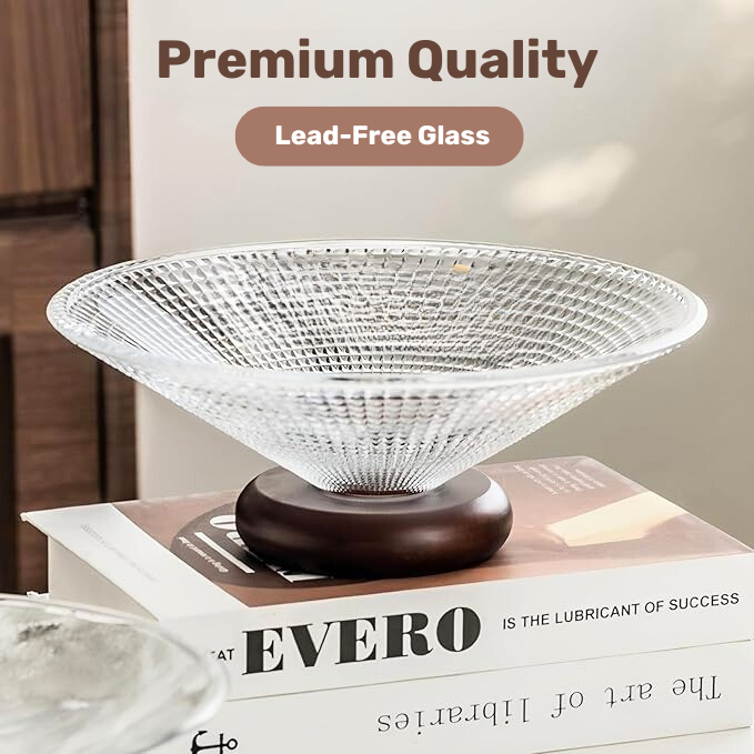 Homero Elegant Multi-Use Fruit Bowl with Pedestal Stand - 25cm Glass Wood