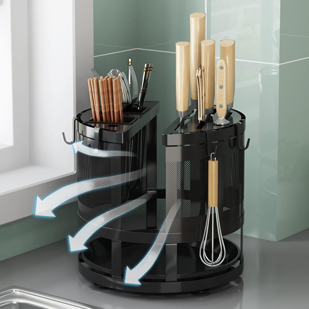 360 Degree Rotating Multifunctional Kitchen Utensil Storage Organizer