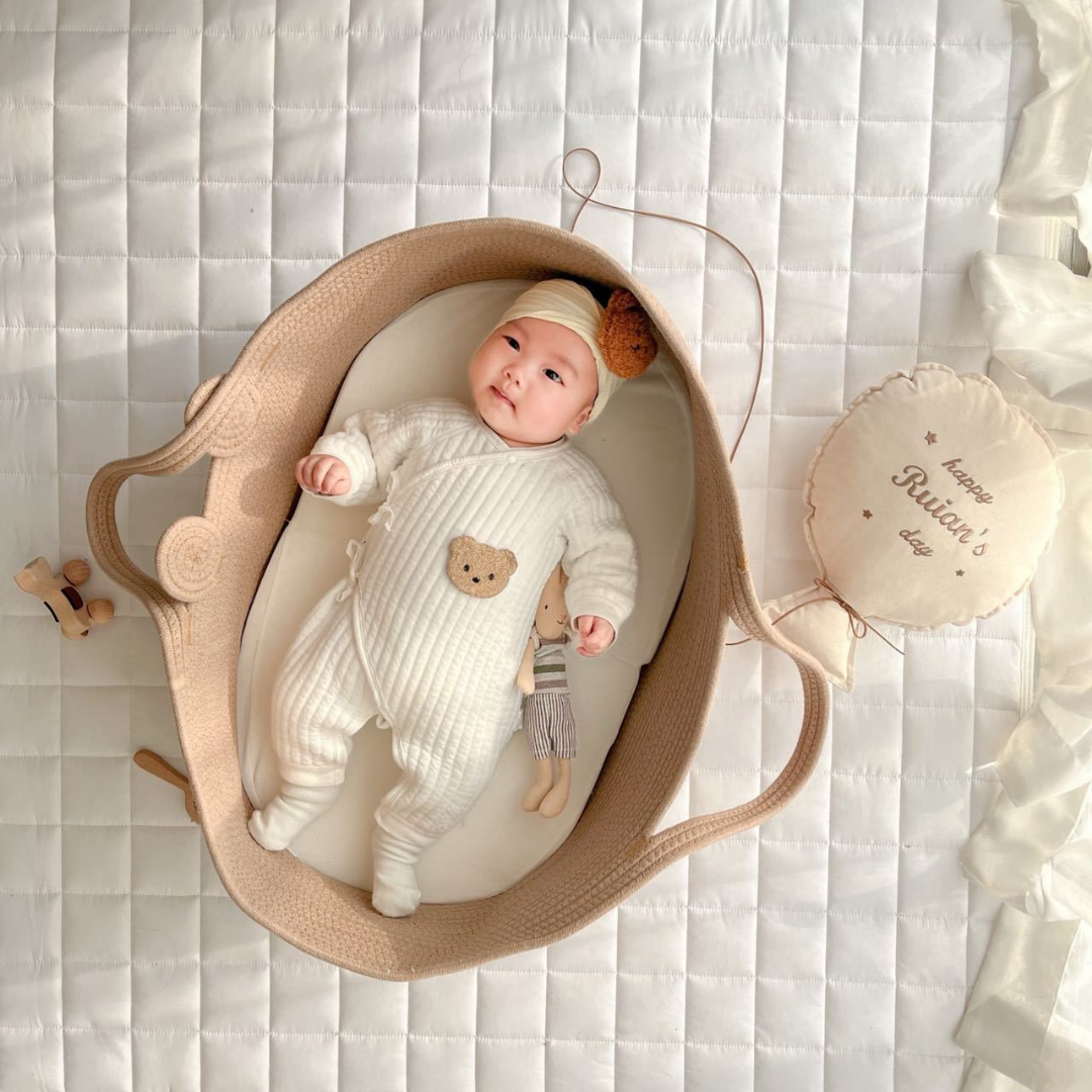 Homero Portable Neutral Cotton Design Baby Basket Crib