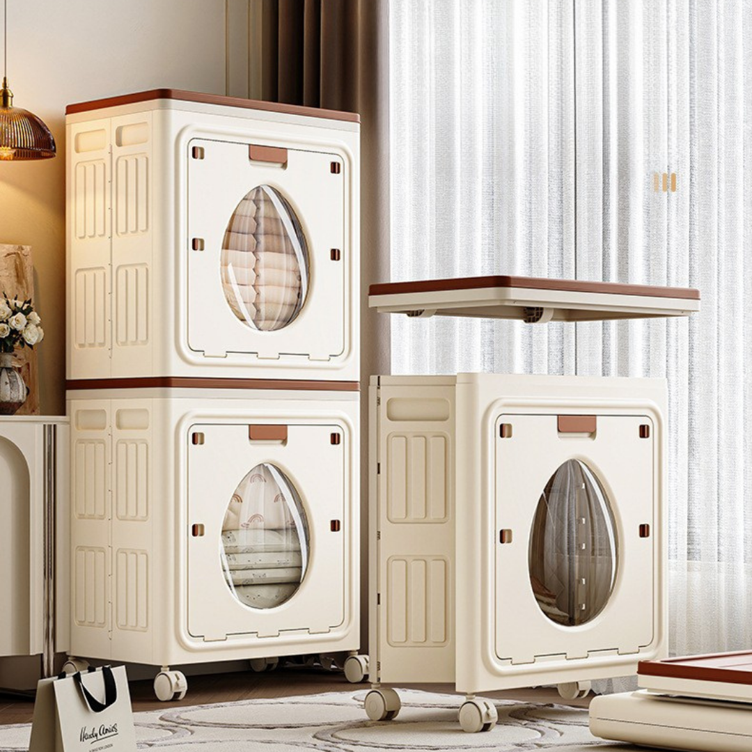 HOMERO Multi-Use Double Lid Opening Foldable Storage Box with Wheels