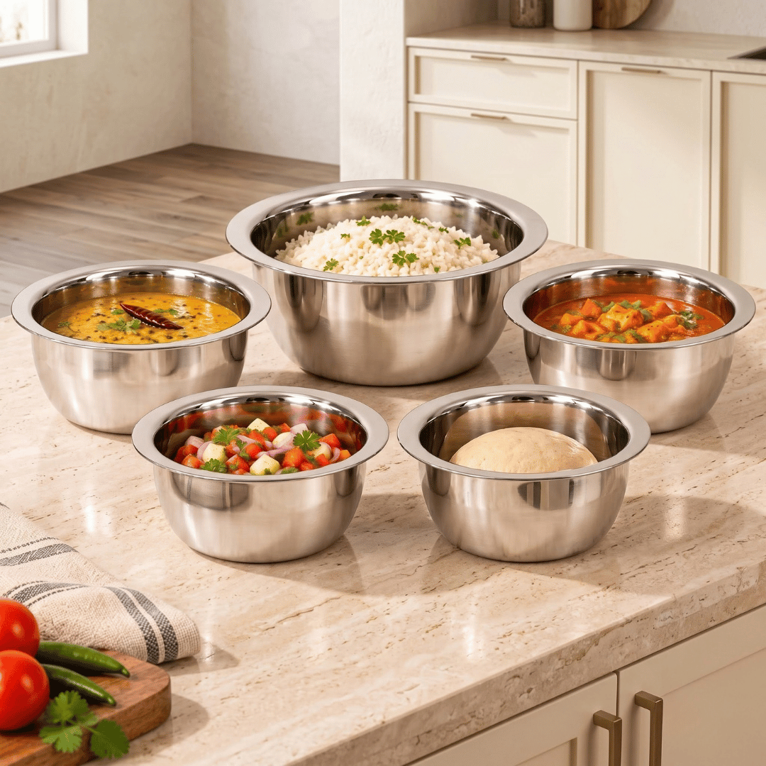 Multipurpose Stainless Steel Thick Bottom Handi (Set of 5)