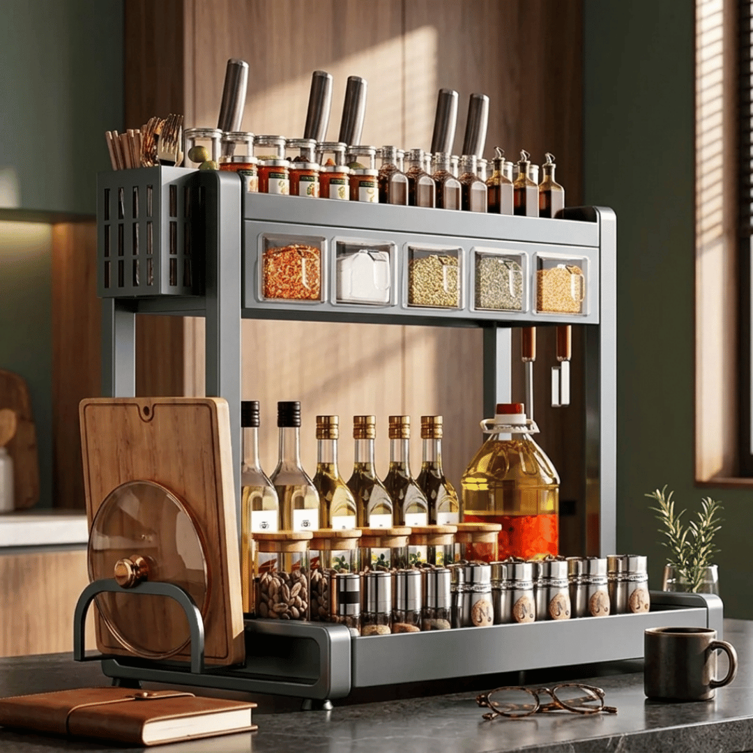 Homero Two Layer Multi-Purpose Metal Countertop Spice Storage Rack