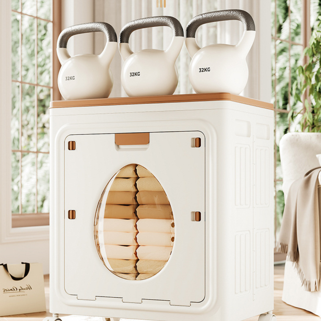 HOMERO Multi-Use Double Lid Opening Foldable Storage Box with Wheels