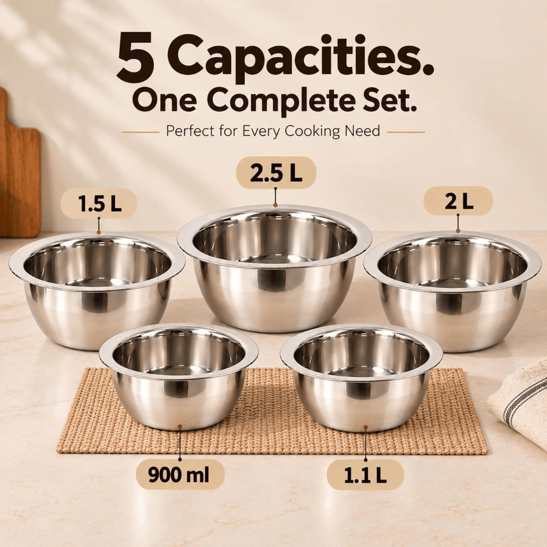 Multipurpose Stainless Steel Thick Bottom Handi (Set of 5)
