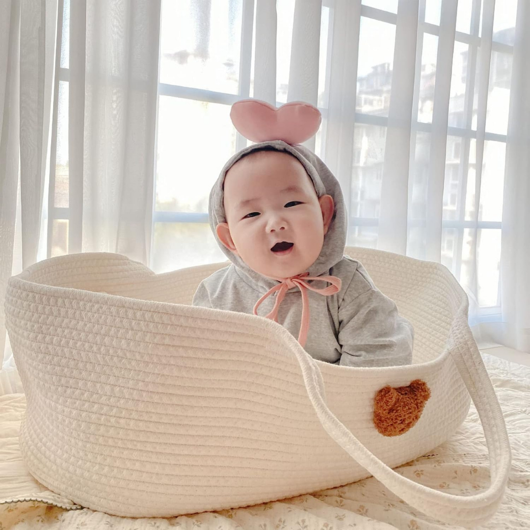 Homero Portable Neutral Cotton Design Baby Basket Crib