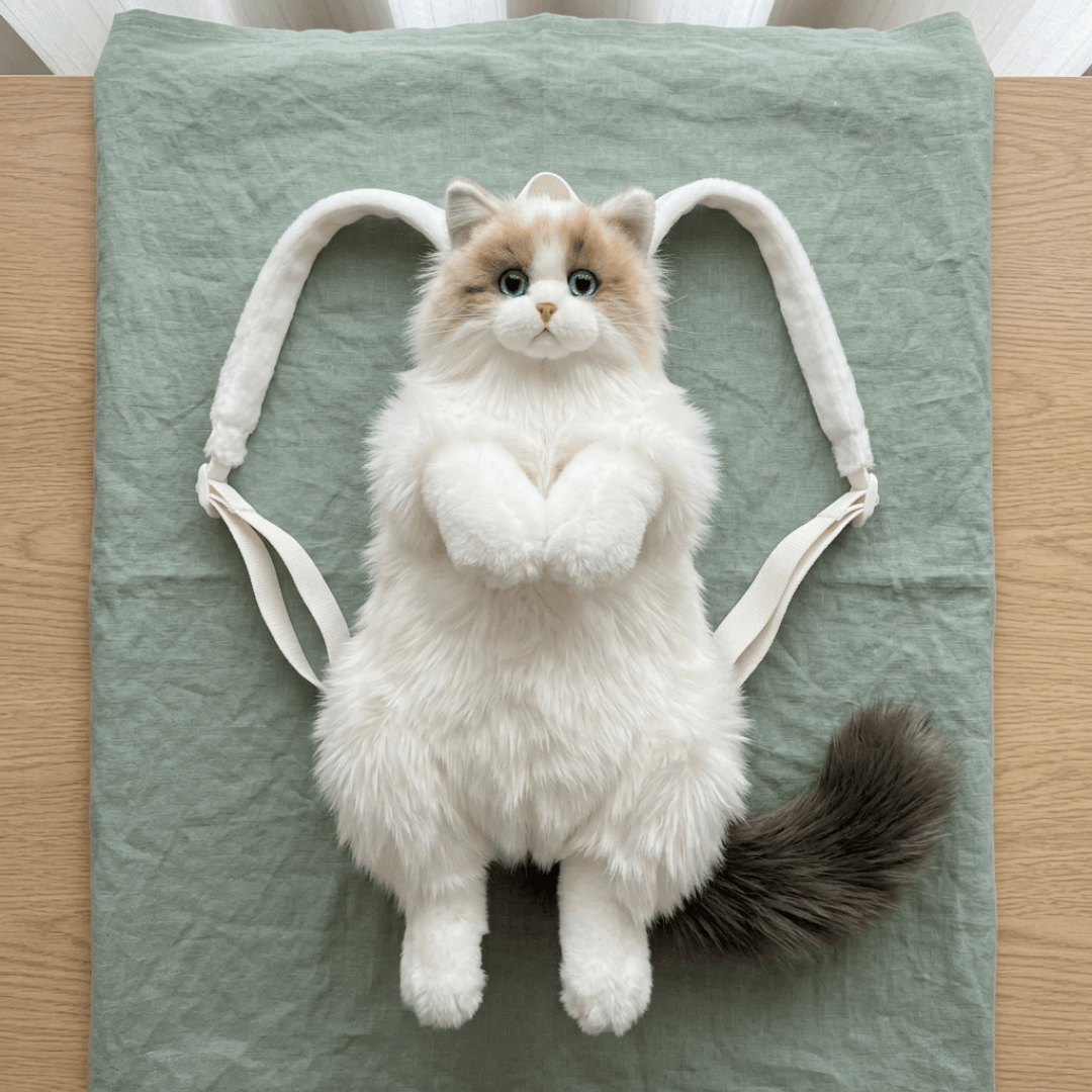 HOMERO Lifelike Stuffed Cat Shape Plush Travel Backpack