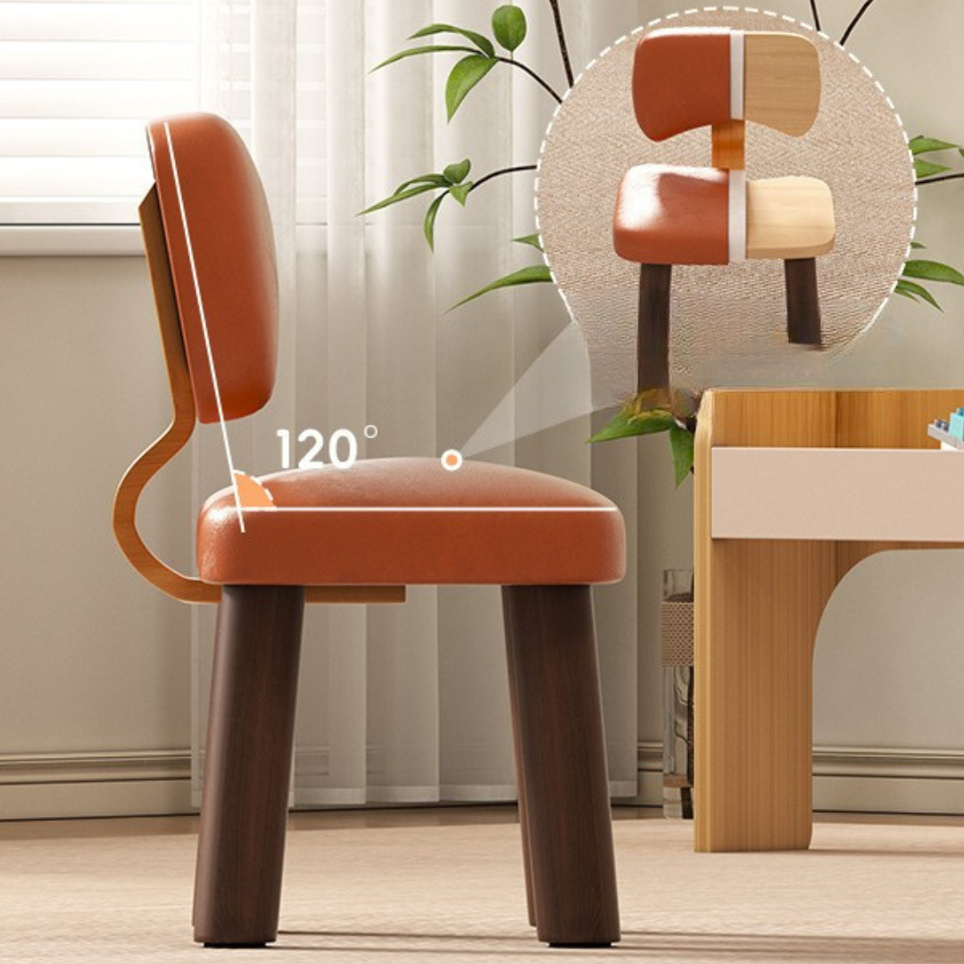 HOMERO Nordic Leather Low Stool with Backrest Solid Wood Frame