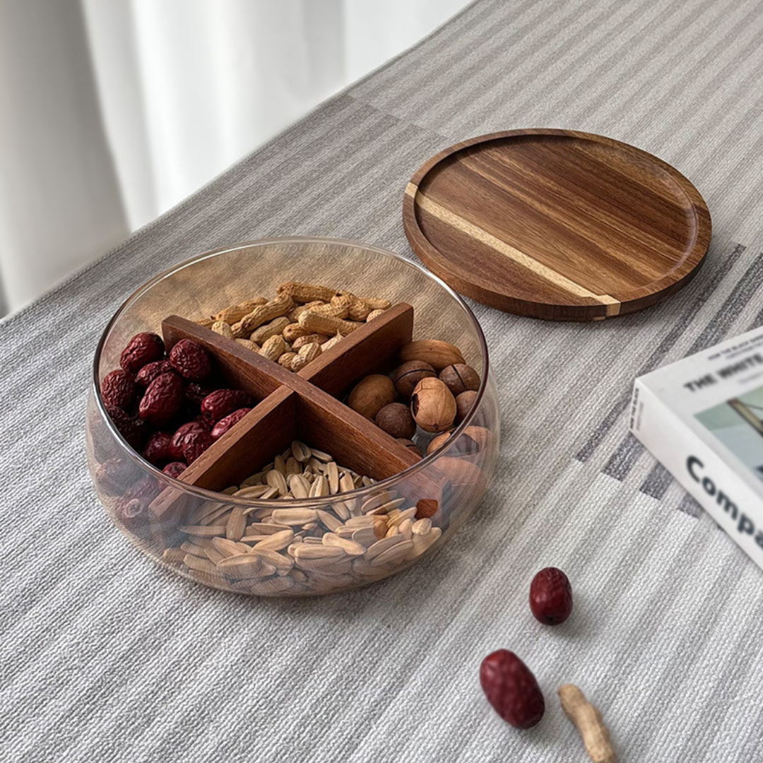 HOMERO Premium Multi-Purpose Glass Airtight Storage Bowl with Wooden Lid