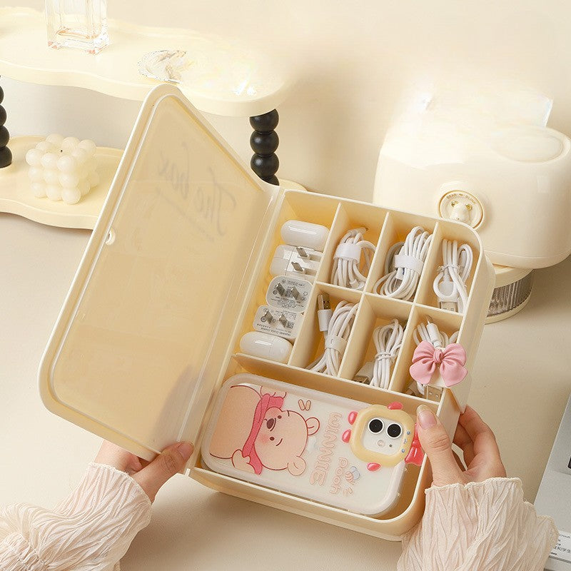 Elegant Book-Style Plastic Cord Organizer Boxes with Lid and 8 Compartment