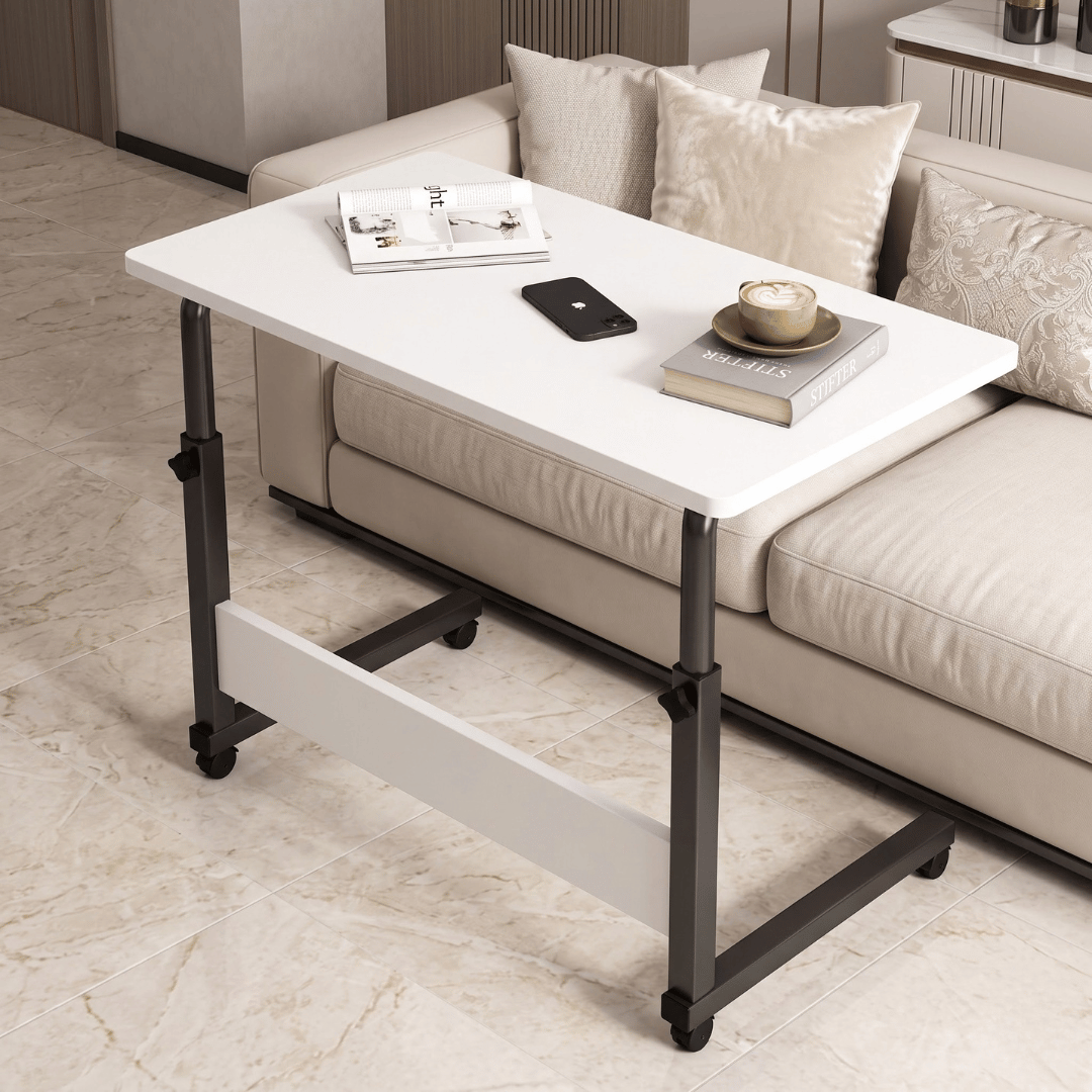 Multipurpose Height Adjustable Side Table With Lockable Wheels
