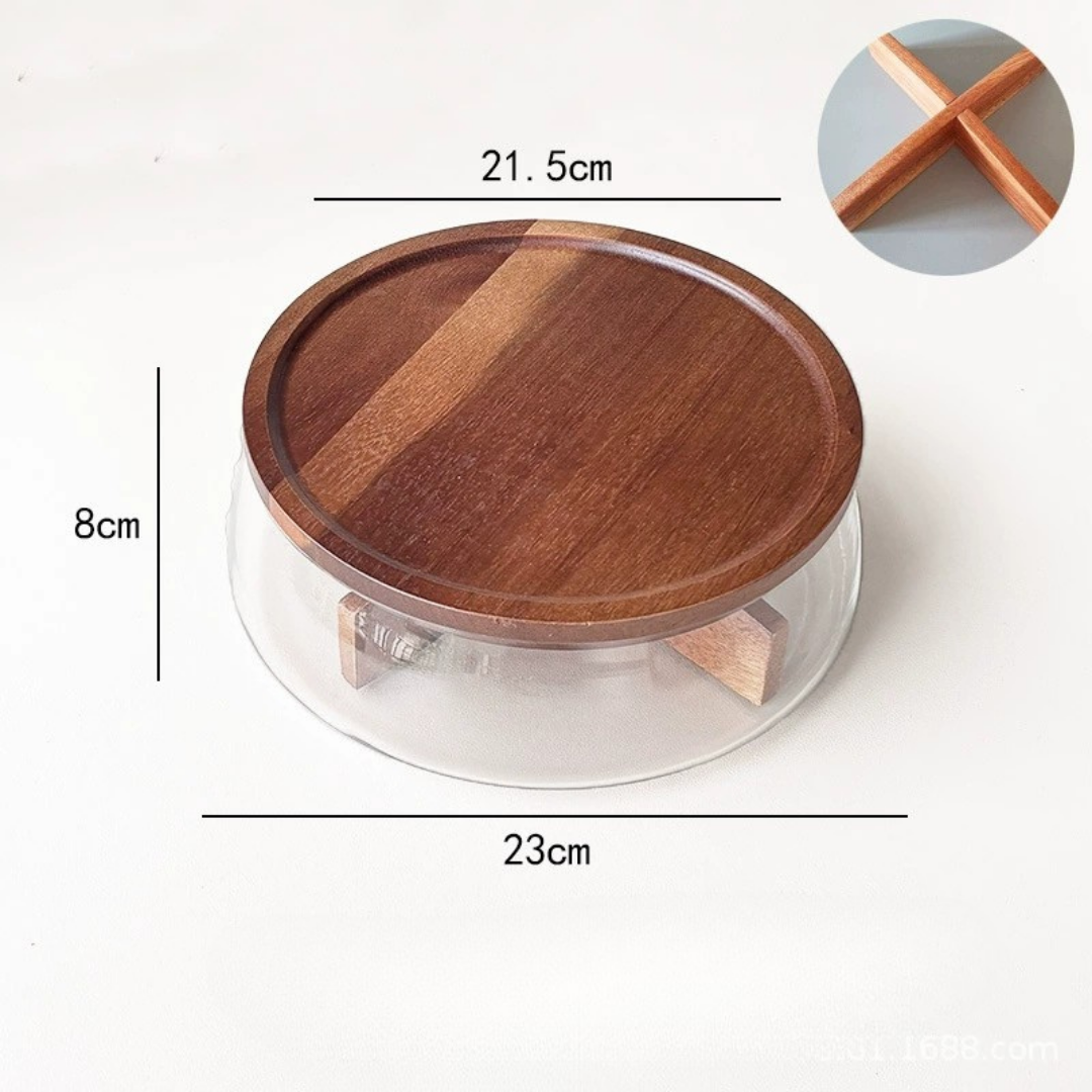 HOMERO Premium Multi-Purpose Glass Airtight Storage Bowl with Wooden Lid