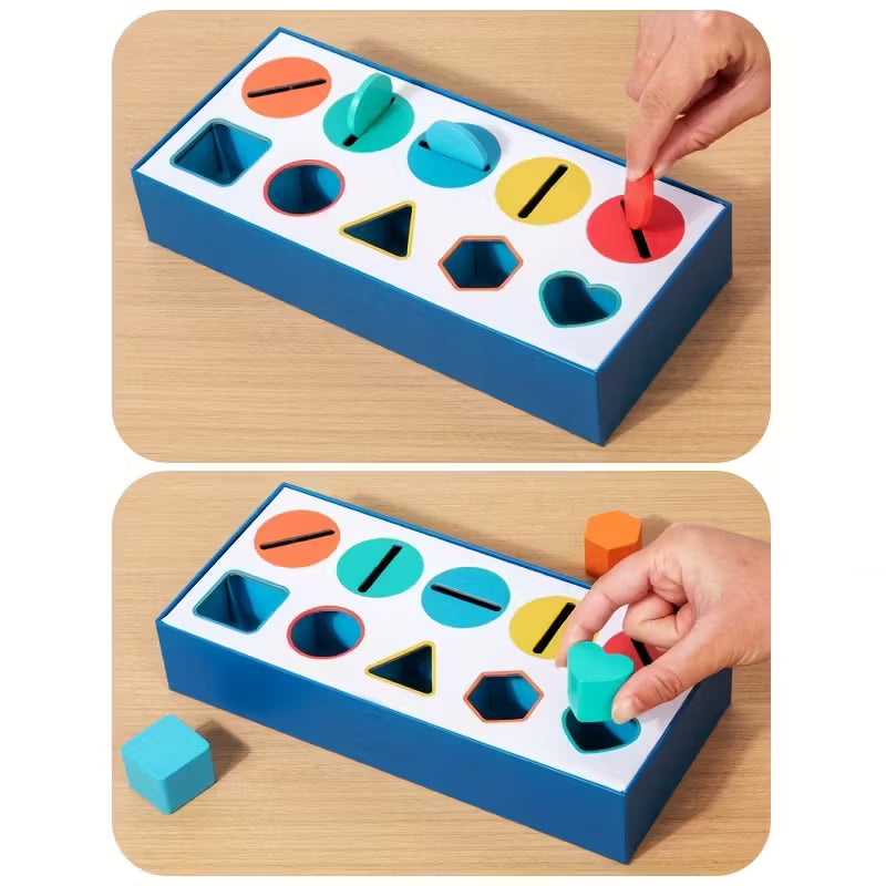 HOMERO Montessori Color Shape Classification Wooden Build Box Toy 10 Hole Set