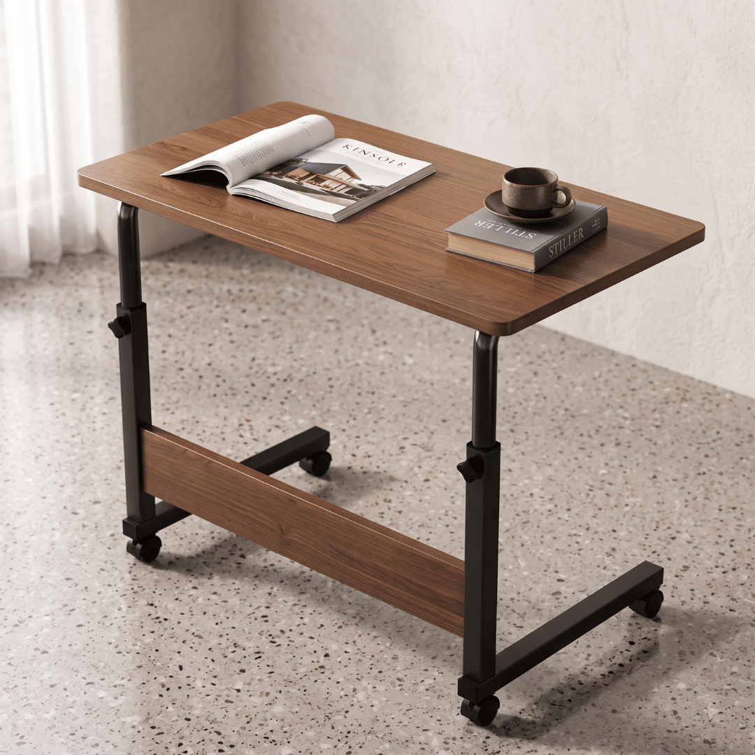 Multipurpose Height Adjustable Side Table With Lockable Wheels