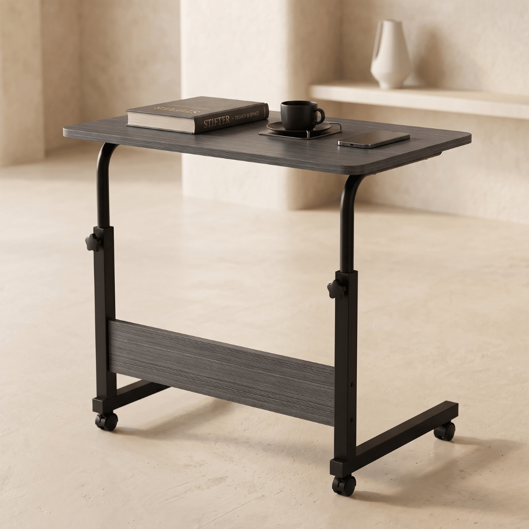 Multipurpose Height Adjustable Side Table With Lockable Wheels