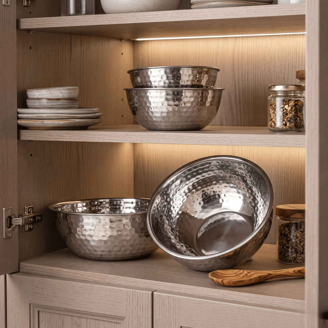 Multipurpose Stainless Steel Serving Bowls with Hammered Finish (Set of 4)