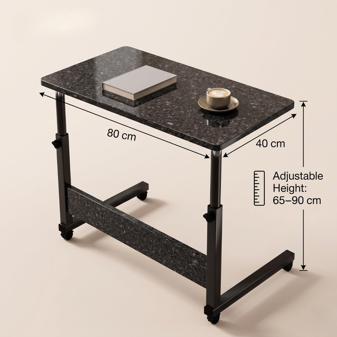 Multipurpose Height Adjustable Side Table With Lockable Wheels
