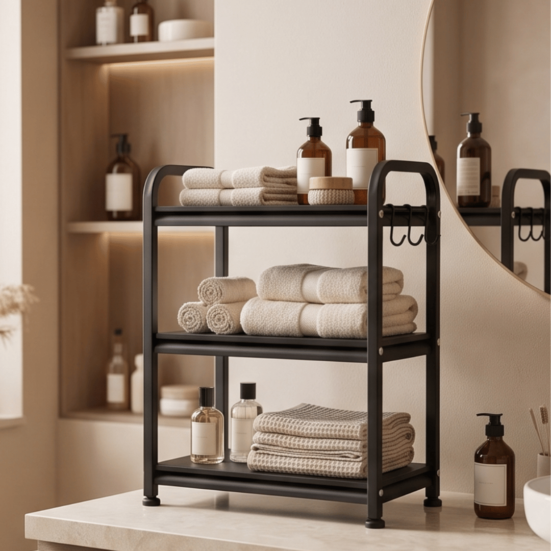 Multipurpose Metal Countertop Organizer Rack Modular Spice Shelf Standing Storage Kitchen Bathroom Pantry
