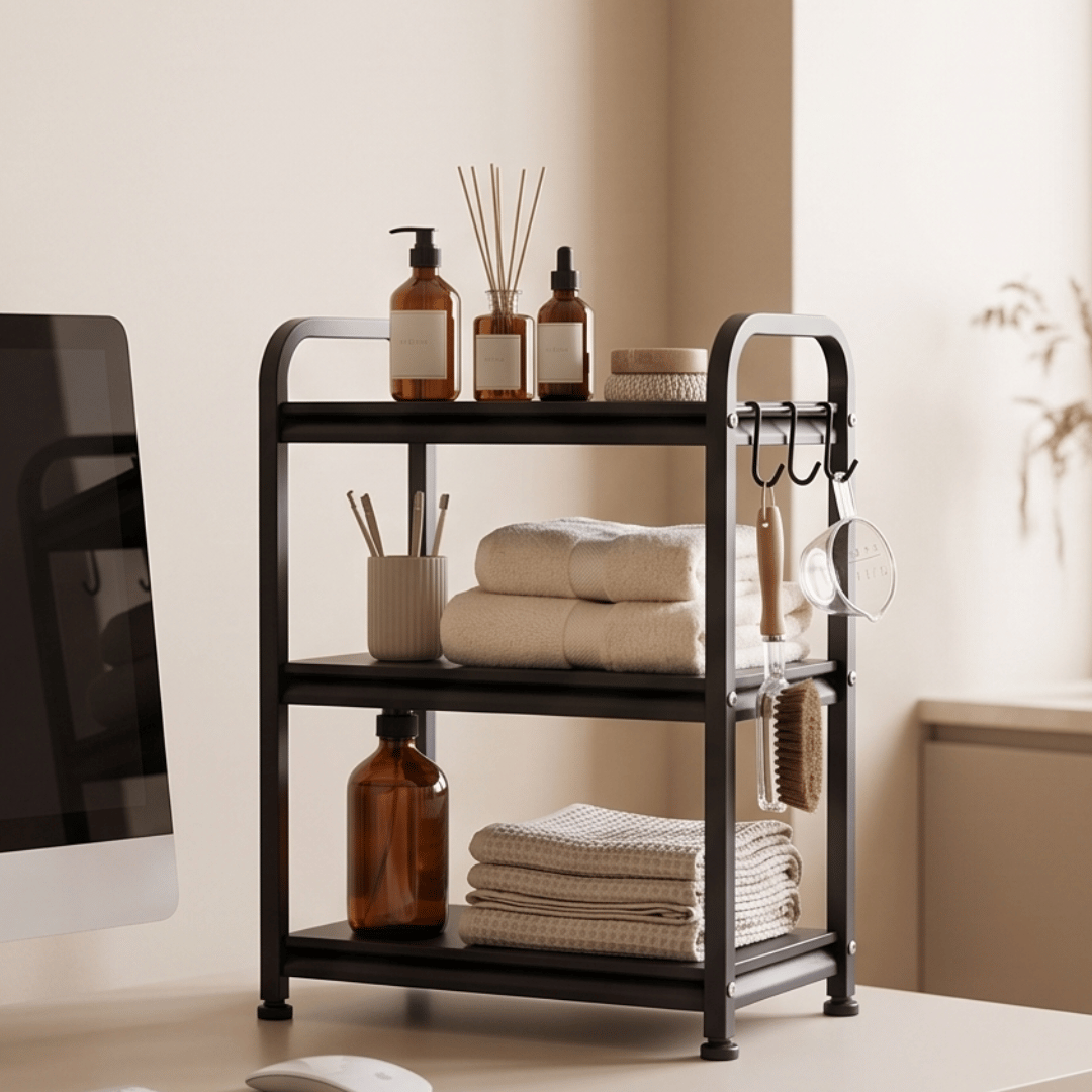 Multipurpose Metal Countertop Organizer Rack Modular Spice Shelf Standing Storage Kitchen Bathroom Pantry