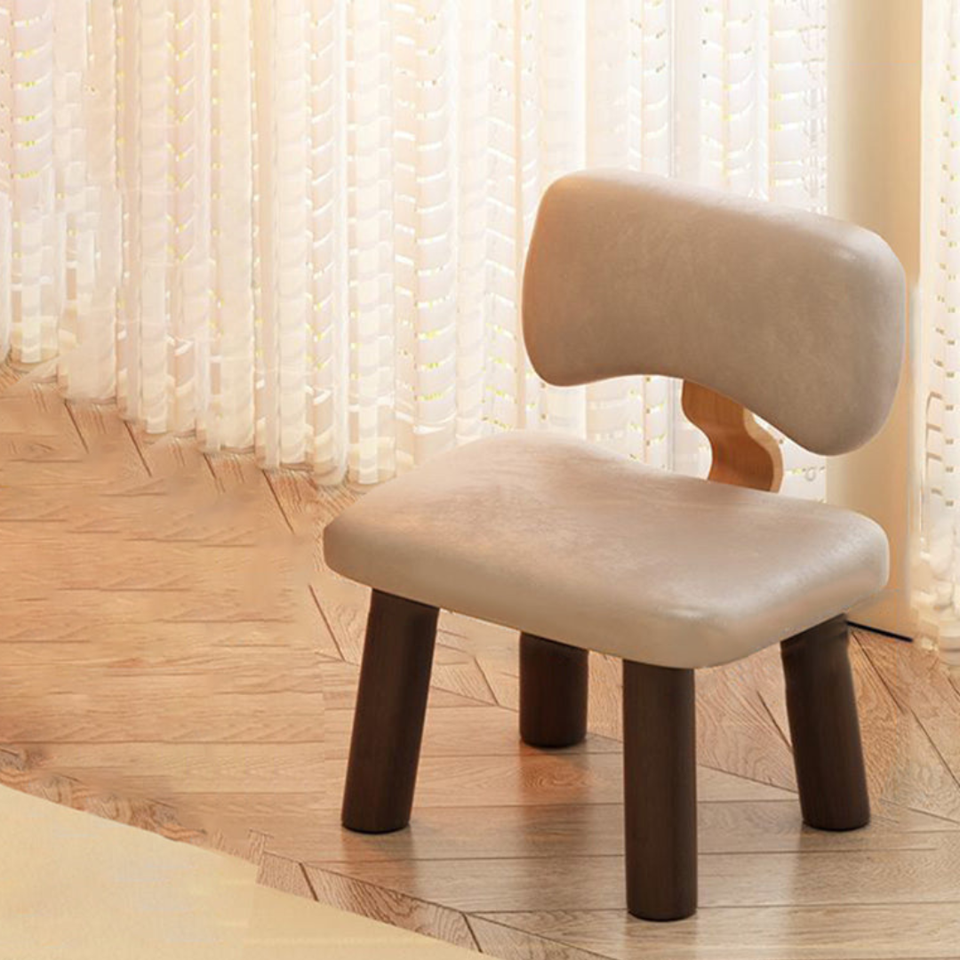 HOMERO Nordic Leather Low Stool with Backrest Solid Wood Frame