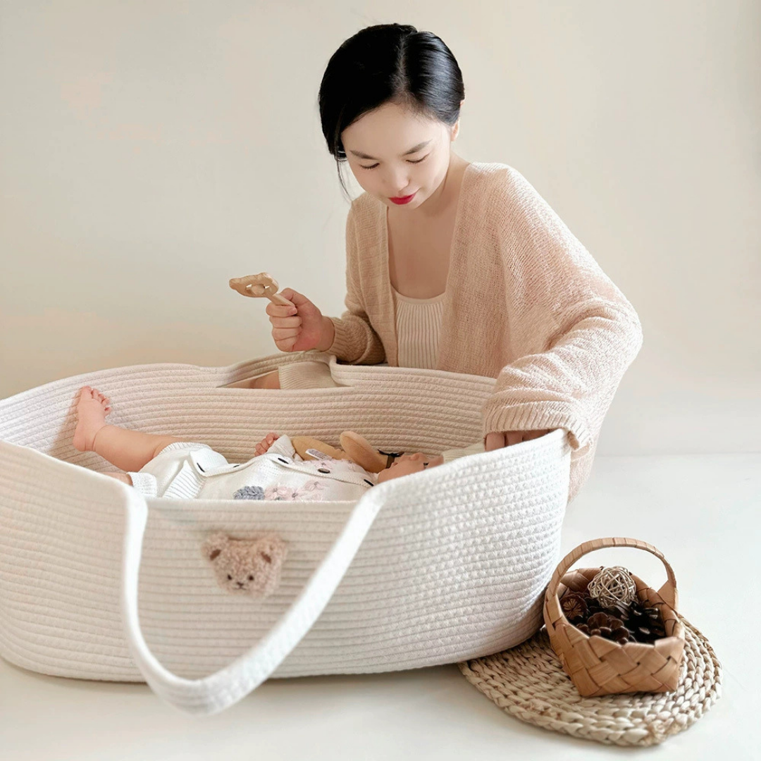 Homero Portable Neutral Cotton Design Baby Basket Crib
