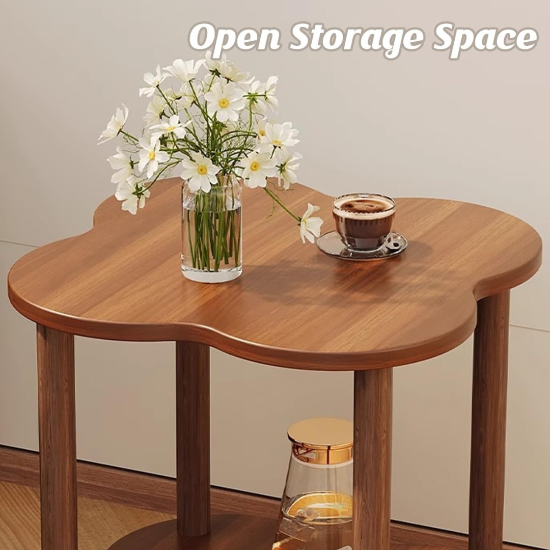 Retro Clover Shape Side Table Double Layer Storage
