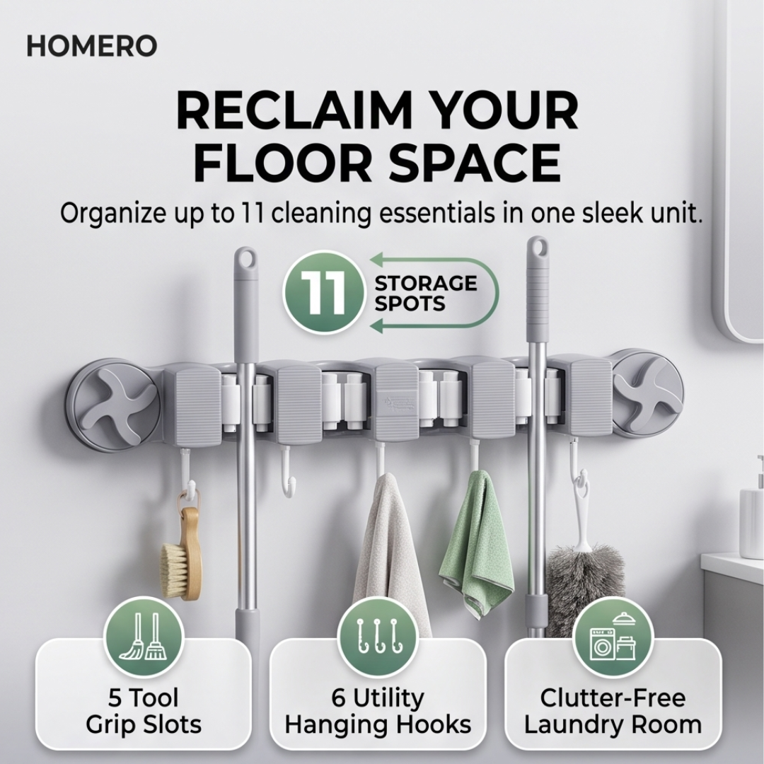 Heavy Duty Suction Cup Mop and Broom Holder