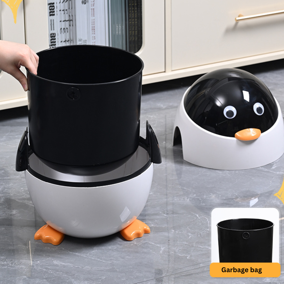 Homero Cute Cartoon Penguin Trash Can with Flip Lid