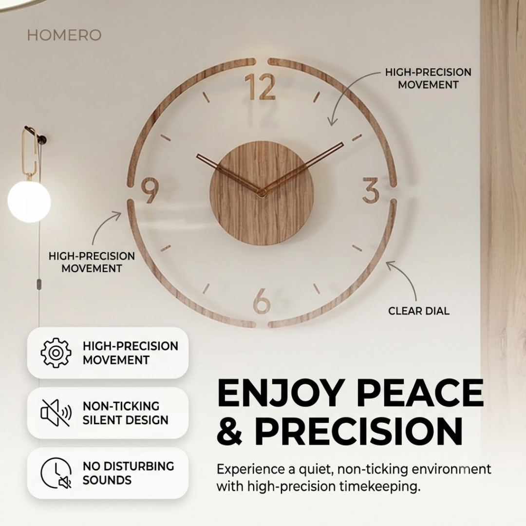 Premium Transparent Acrylic Walnut Wooden Silent Wall Clock