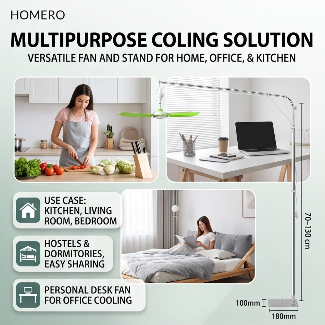 Floor Standing USB Ceiling Fan with Telescopic Stainless Steel Stand