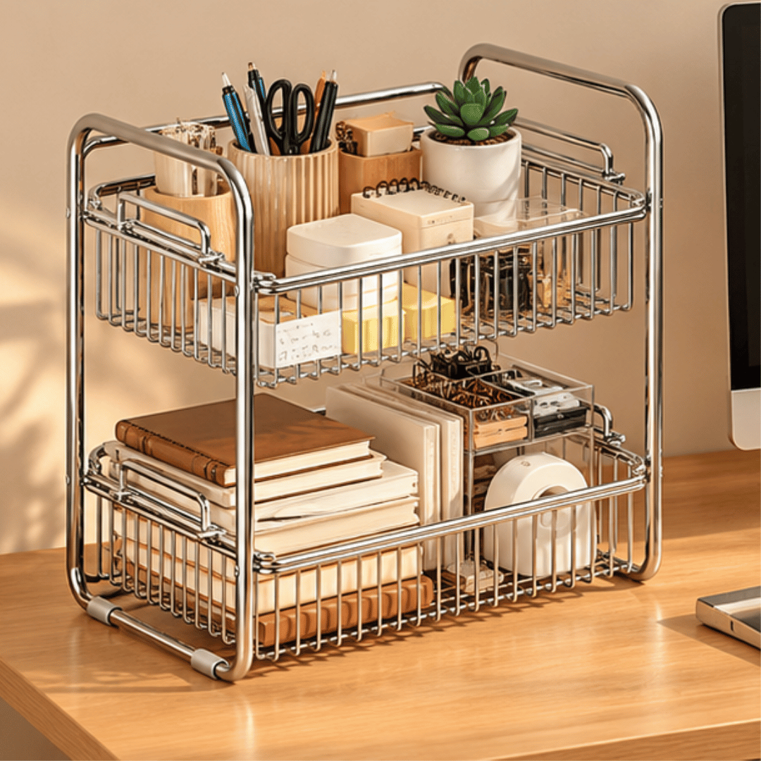 Premium 304 Stainless Steel Two Tier Countertop Storage Organizer Rack