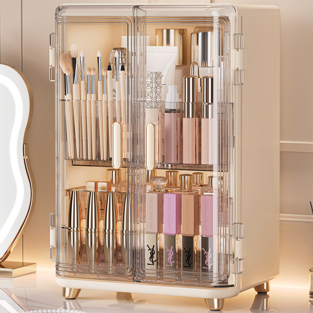 Three Layer Double Door Luxury Cosmetic Storage Organizer