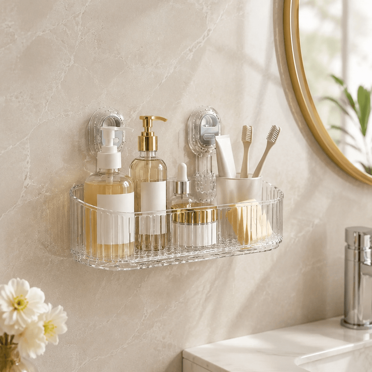 Homero Wall-Mounted No-Drill Bathroom Shelf with Drainage