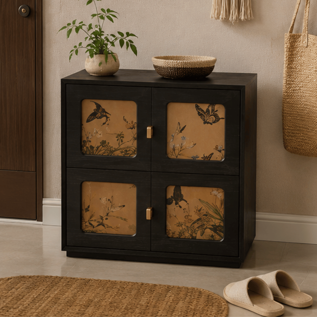 Retro Solid Wood Storage Cabinet with Two Drawers