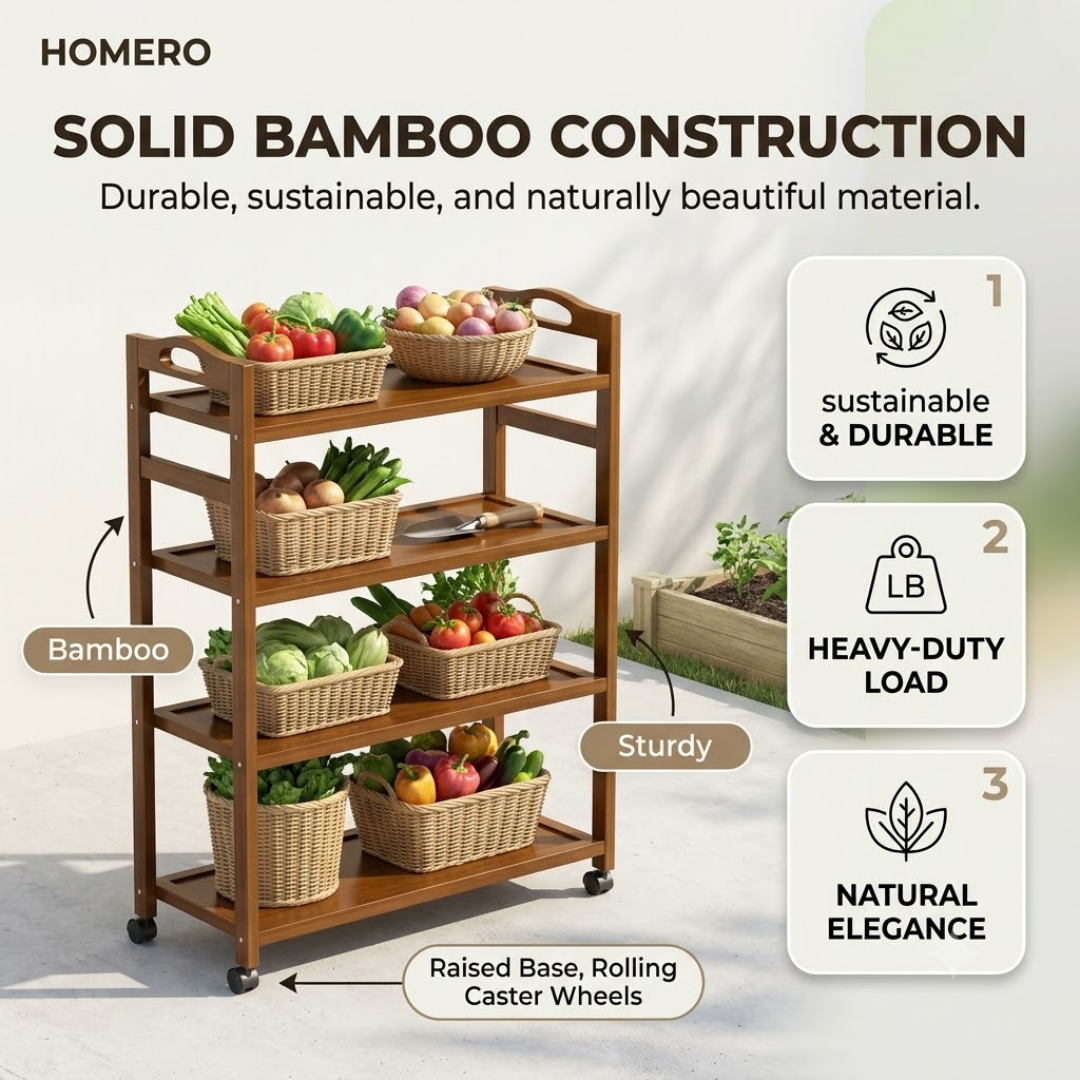 Premium Solid Bamboo Multi Layer Storage Rack Organizer